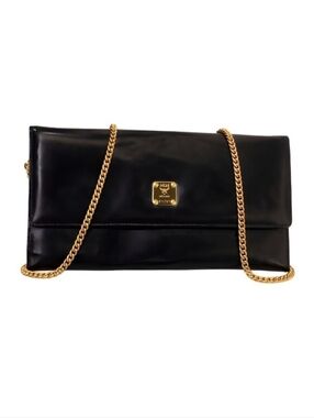 MCM | Vintage Black Patent Leather Chain Shoulder Bag / Clutch Gold Hardware